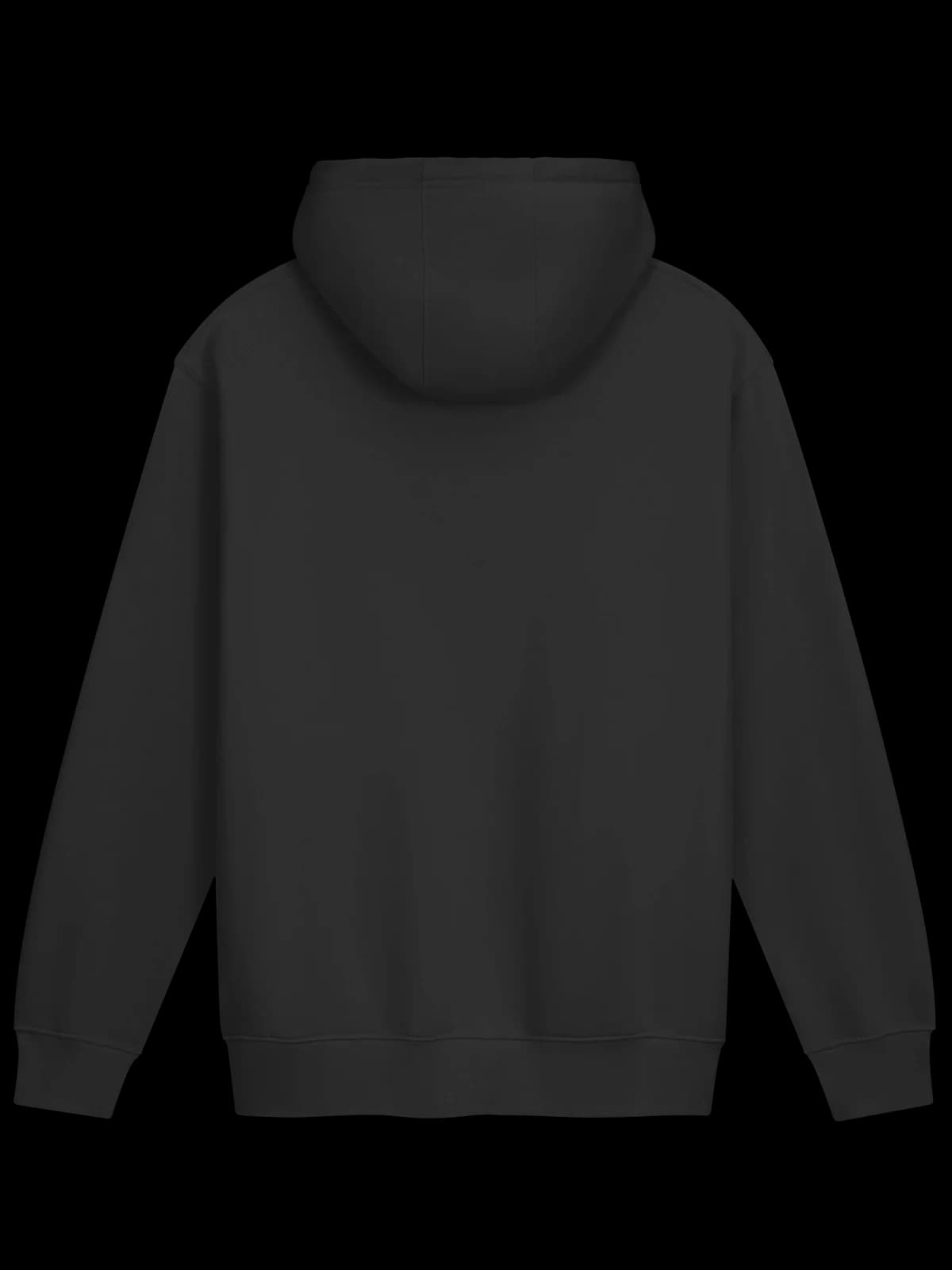 The Vektra Hoodie from the back: plain black, no print.